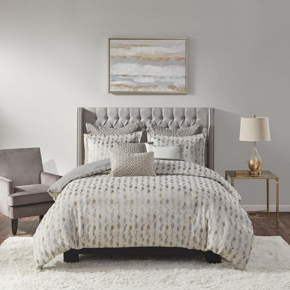 Sanctuary Comforter King 9 Piece Set, Taupe/Gold color. Picture 1