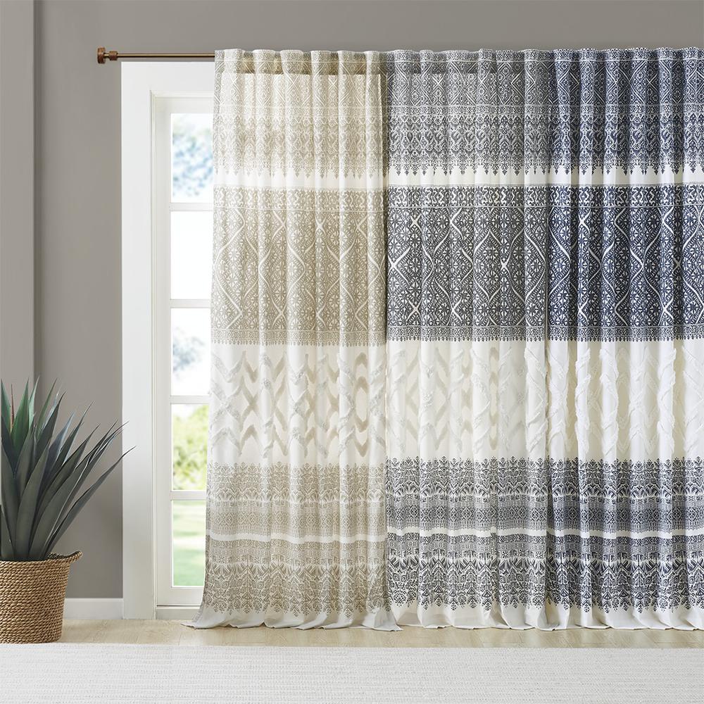 Cotton Printed Curtain Panel with Chenille detail and Lining. Picture 1