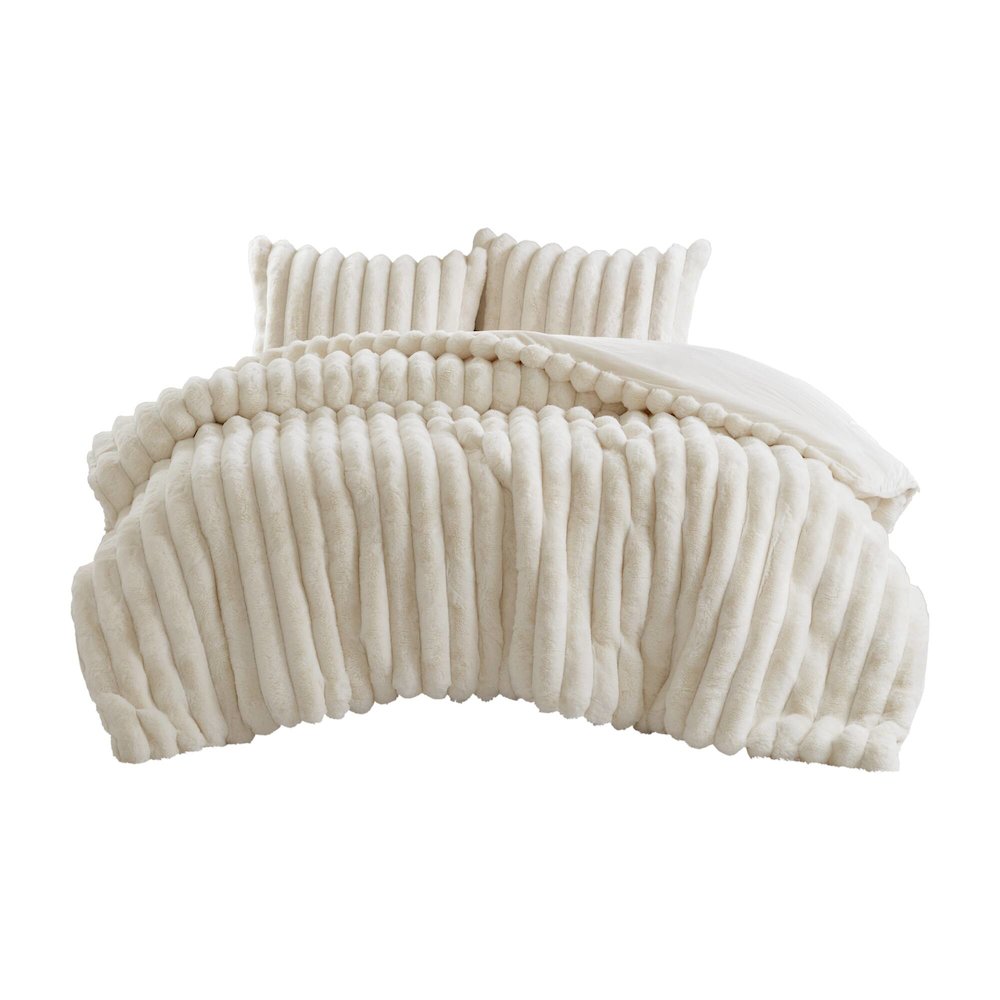 Jasmine Ultrasoft Faux Fur Ribbed Comforter Set, Ivory color. Picture 1