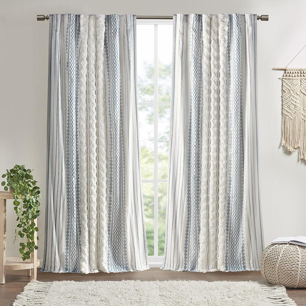 Cotton Printed Curtain Panel with Chenille Stripe and Lining. Picture 1