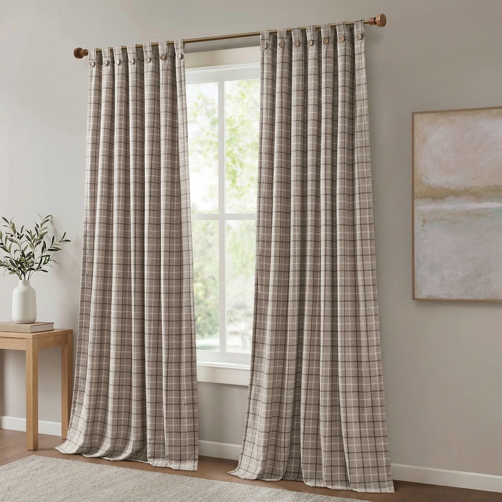 Anaheim Plaid Rod Pocket and Back Tab Curtain Panel with Fleece Lining. Picture 3