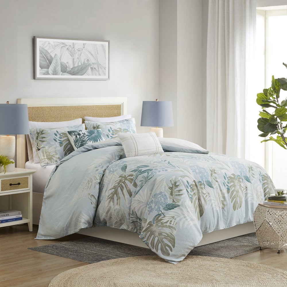 5 Piece Cotton Duvet Cover Set with Throw Pillow. Picture 4