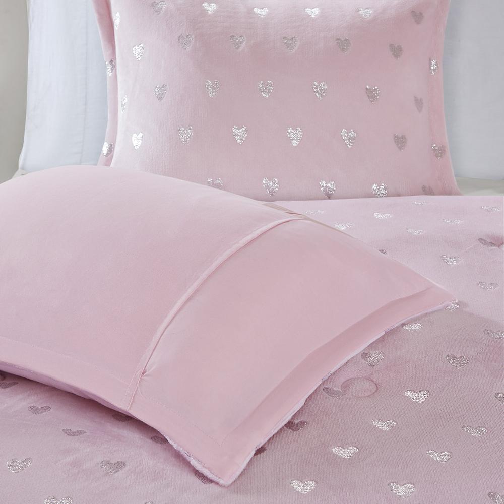 Rosalie Metallic Heart Printed Plush Comforter Set, Belen Kox. Picture 5
