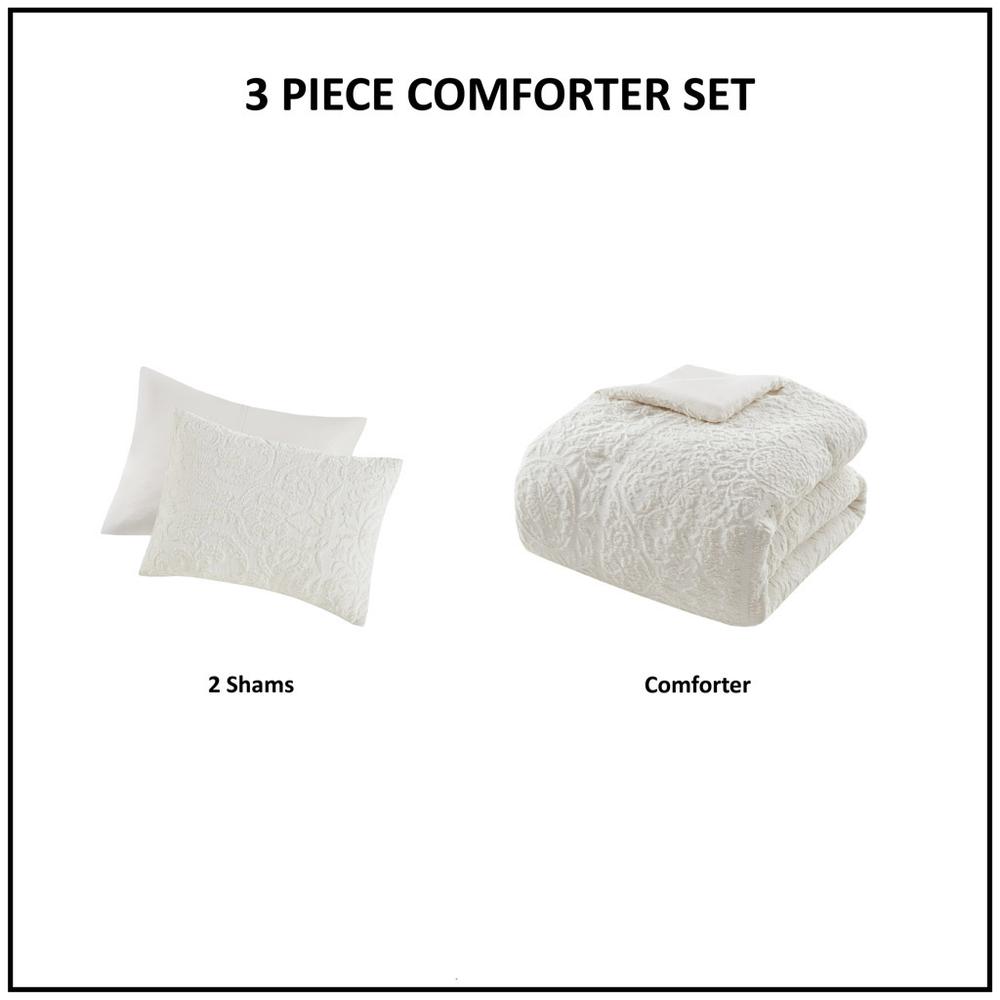 Orly 3 Piece Tufted Woven Comforter Set, Ivory color. Picture 1