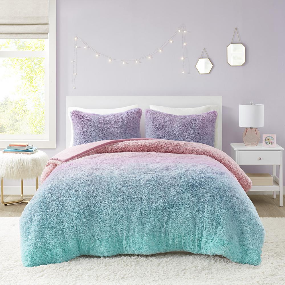 Ombre Shaggy Faux Fur Comforter Set. Picture 2