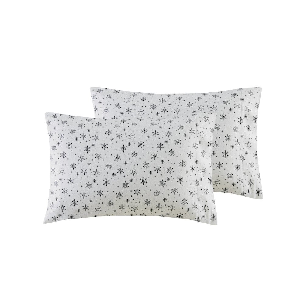 Cozy Flannel 100% Cotton Flannel Printed Sheet Set, Black Snowflakes color. Picture 1