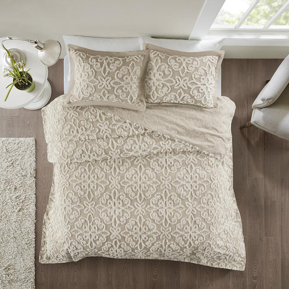 Sabrina 3 piece Tufted Cotton  bedspread  set, Taupe color. Picture 1