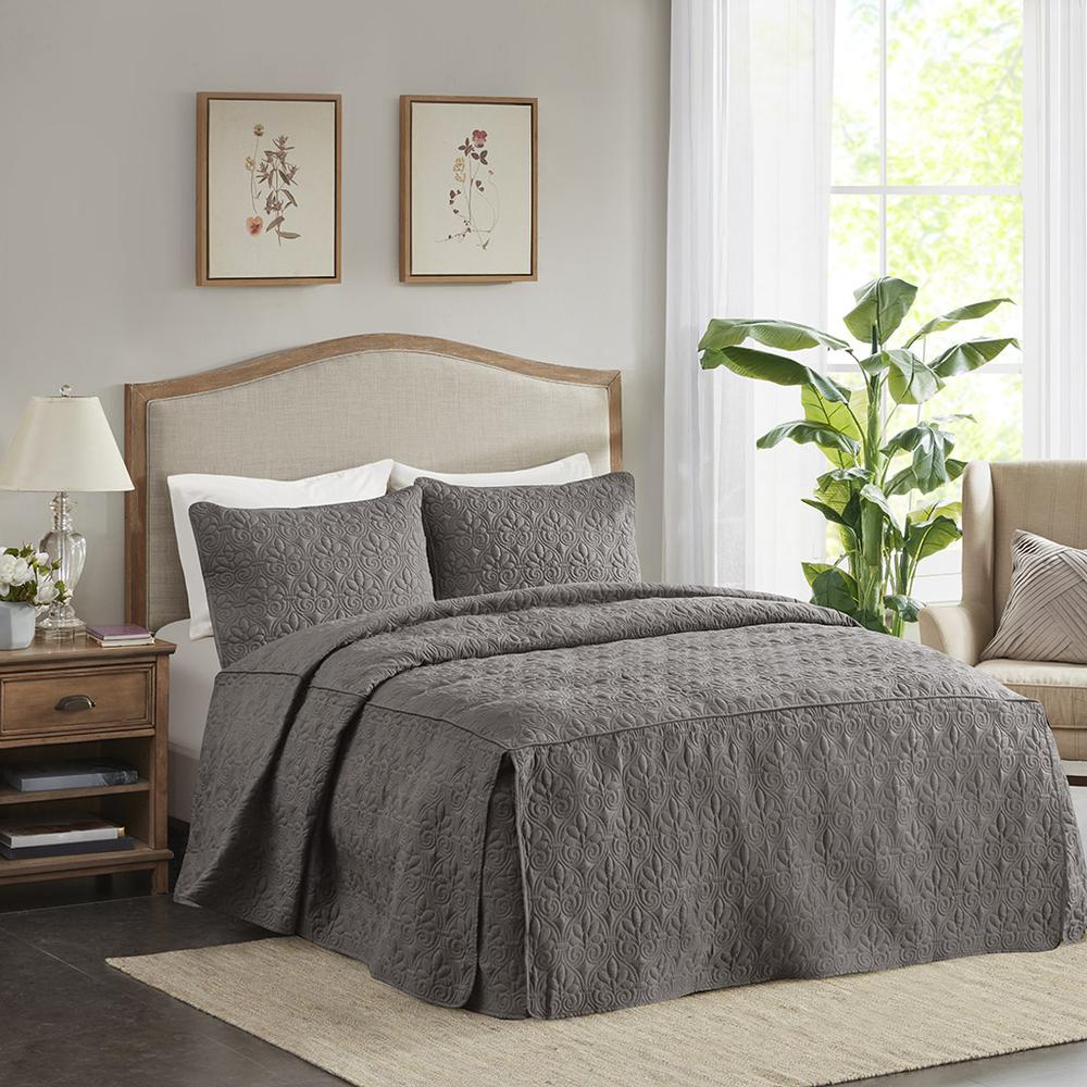 3 Piece Split Corner Pleated Quilted Bedspread. Picture 4