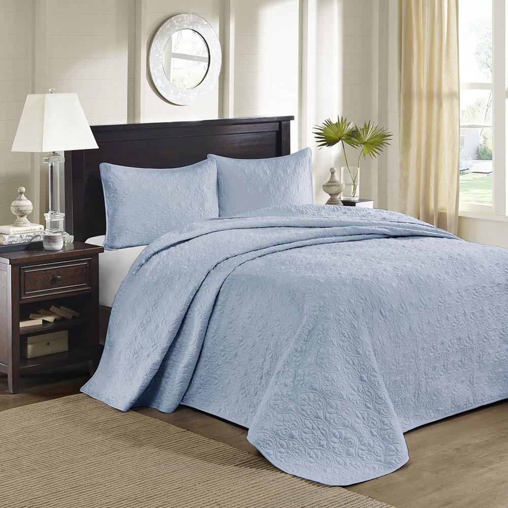 Quebec 3 Piece Reversible Bedspread Set, Blue color. Picture 4