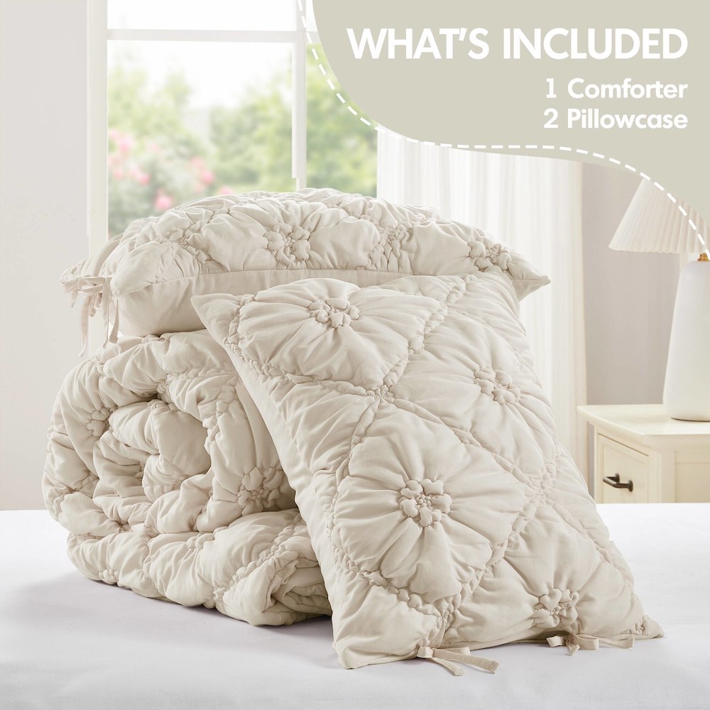 Lily 3PCS Comforter Set, Ivory color. Picture 2