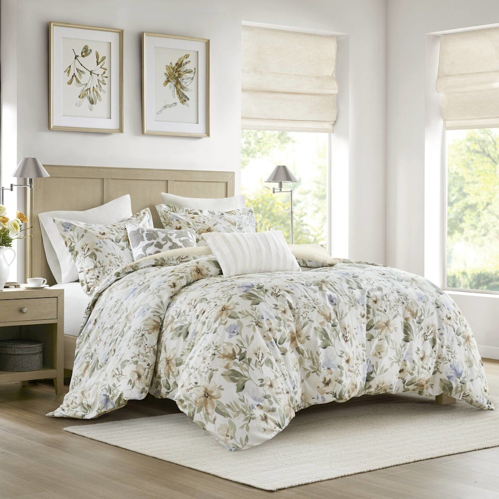 Herbal 5 Piece Cotton Sateen Print Duvet Set, Multi color. Picture 2