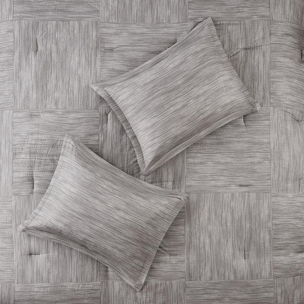Walter 7 Piece Printed Seersucker Comforter Set, Grey color. Picture 3