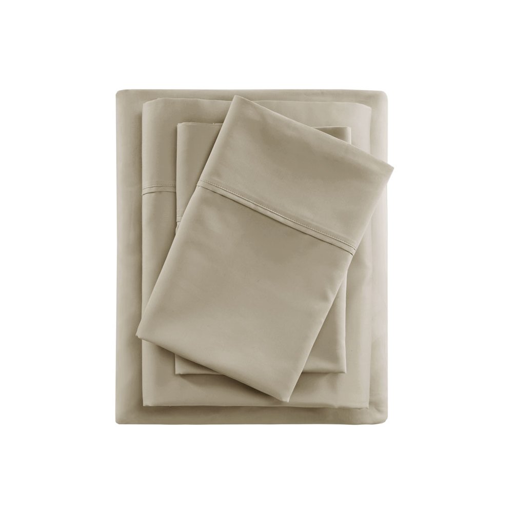 600 Thread Count Cooling Cotton Blend 4 PC Sheet Set, Khaki color. Picture 1