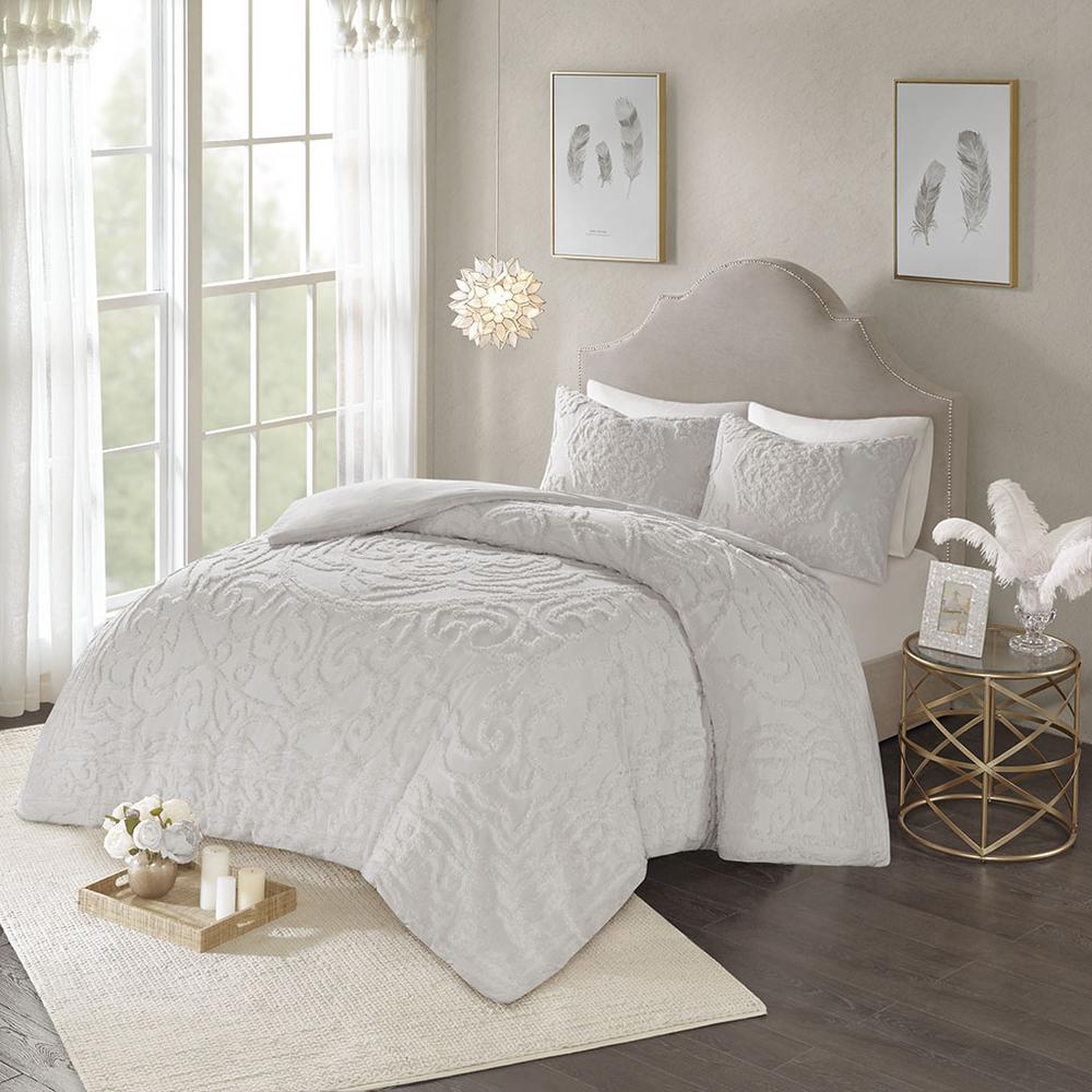 3-Piece Tufted Cotton Chenille Medallion Duvet Cover Set. Picture 5