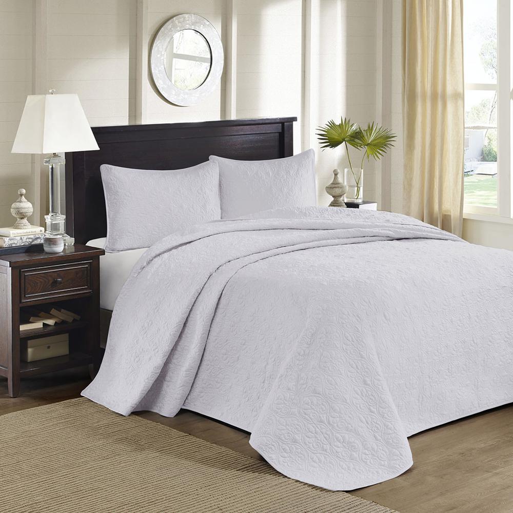 Quebec 3 Piece Reversible Bedspread Set, White color. Picture 4