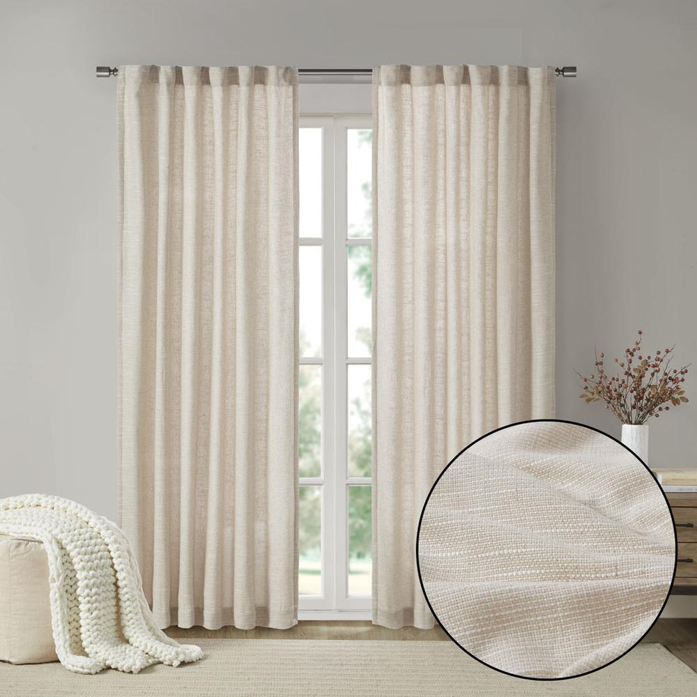 Faux Linen Rod Pocket and Back Tab Fleece Lined Curtain Panel. Picture 5