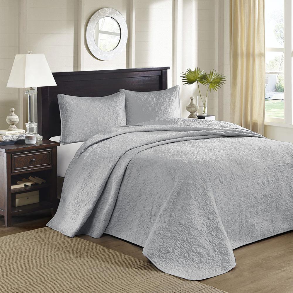Quebec 3 Piece Reversible Bedspread Set, Grey color. Picture 3