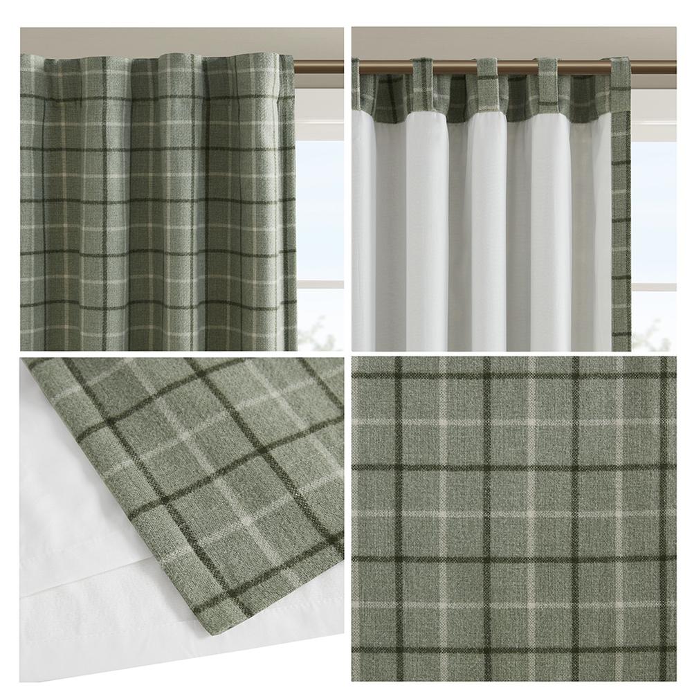 Plaid Rod Pocket and Back Tab Curtain Panel with Fleece Lining. Picture 3