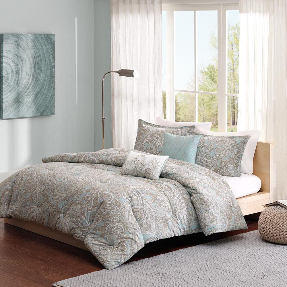 Ronan 5 Piece Cotton Comforter Set, Blue color. Picture 4