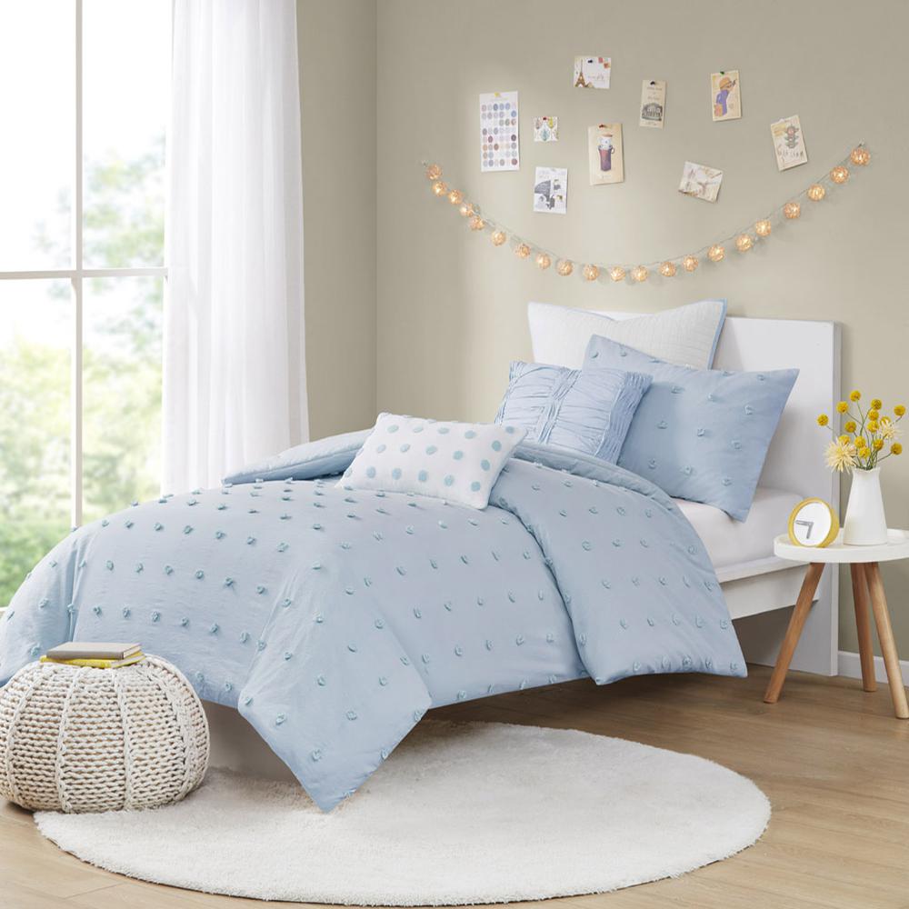 Cotton Jacquard Duvet Cover Set with Euro Shams and Throw Pillows. Picture 4