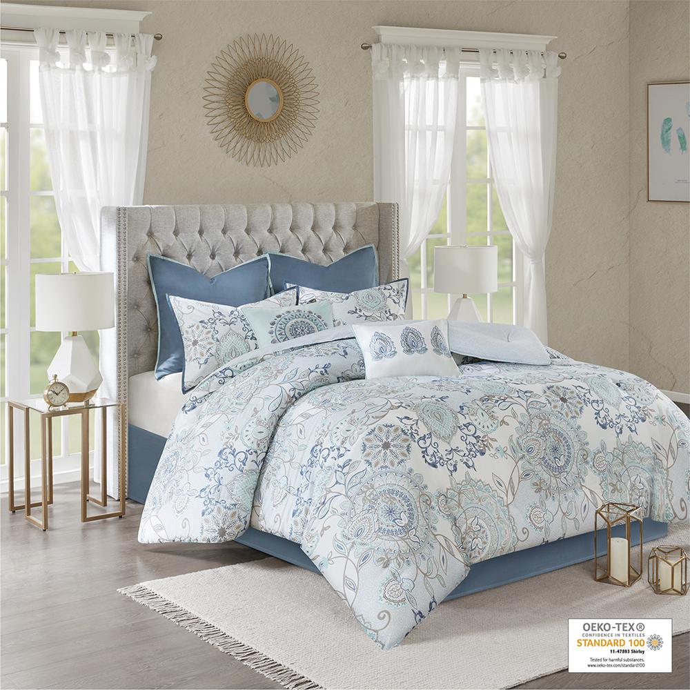 8 Piece Cotton Floral Printed Reversible Comforter Set. Picture 4