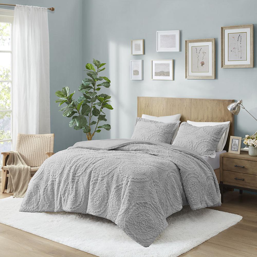 Embroidered Medallion Faux Fur Ultra Plush Comforter Mini Set. Picture 4