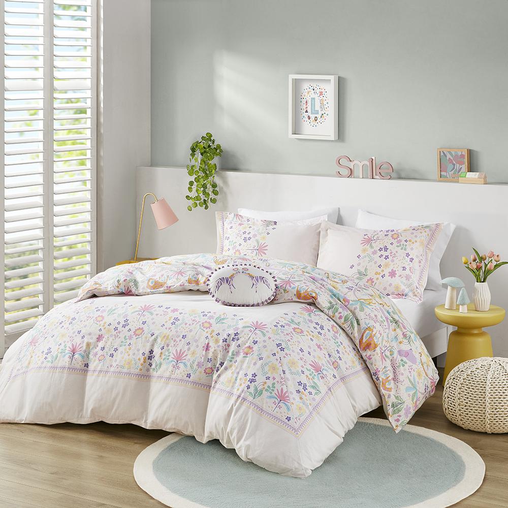 Floral Reversible Cotton Duvet Cover Set with Throw Pillow. Picture 3