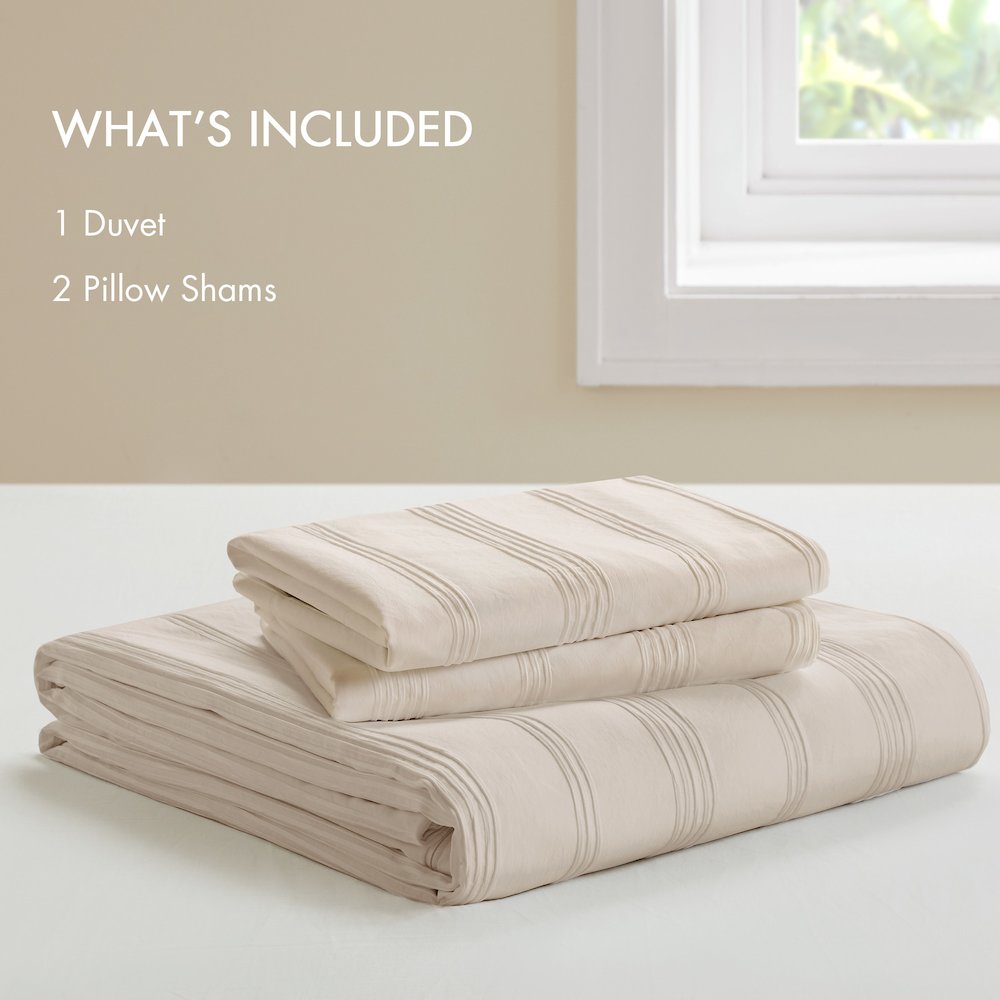 Logan Woven Striped Duvet Set, Neutral color. Picture 1