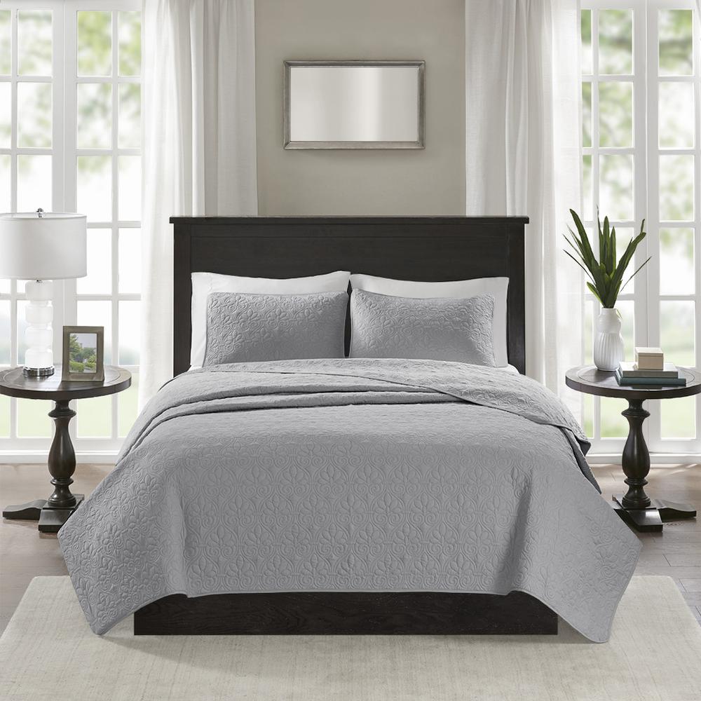 Quebec 3 Piece Reversible Quilt Set, Grey color. Picture 3