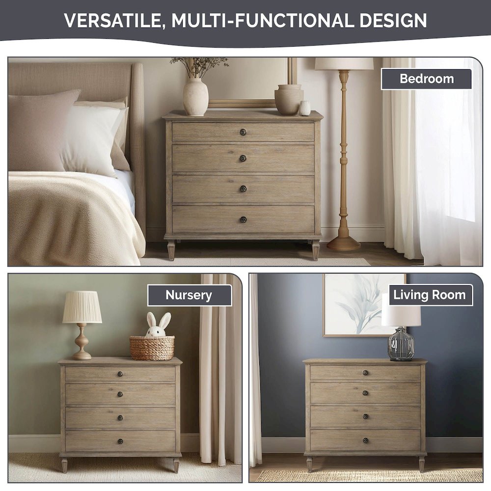 Victoria 4-drawer wood dresser (40"), Antique Cream color. Picture 4