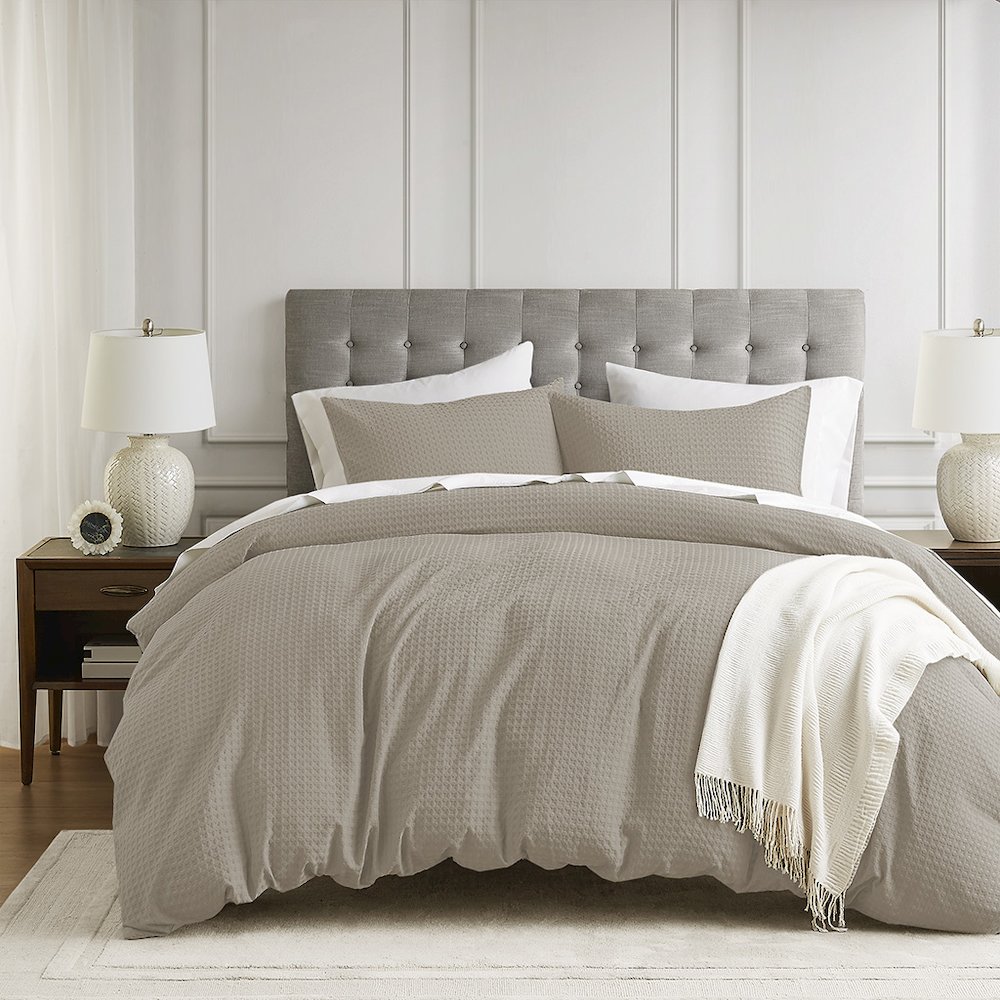 Mina Waffle Weave Textured Duvet Cover Set, Neutral color. Picture 1