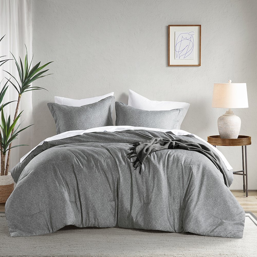 Camden Chambray Print Solid Comforter Set, Grey color. Picture 1