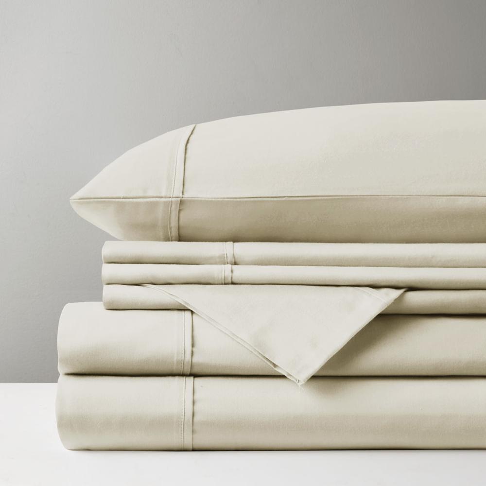 800 Thread Count Cotton Blend Sateen Sheet Set, Ivory color. Picture 2