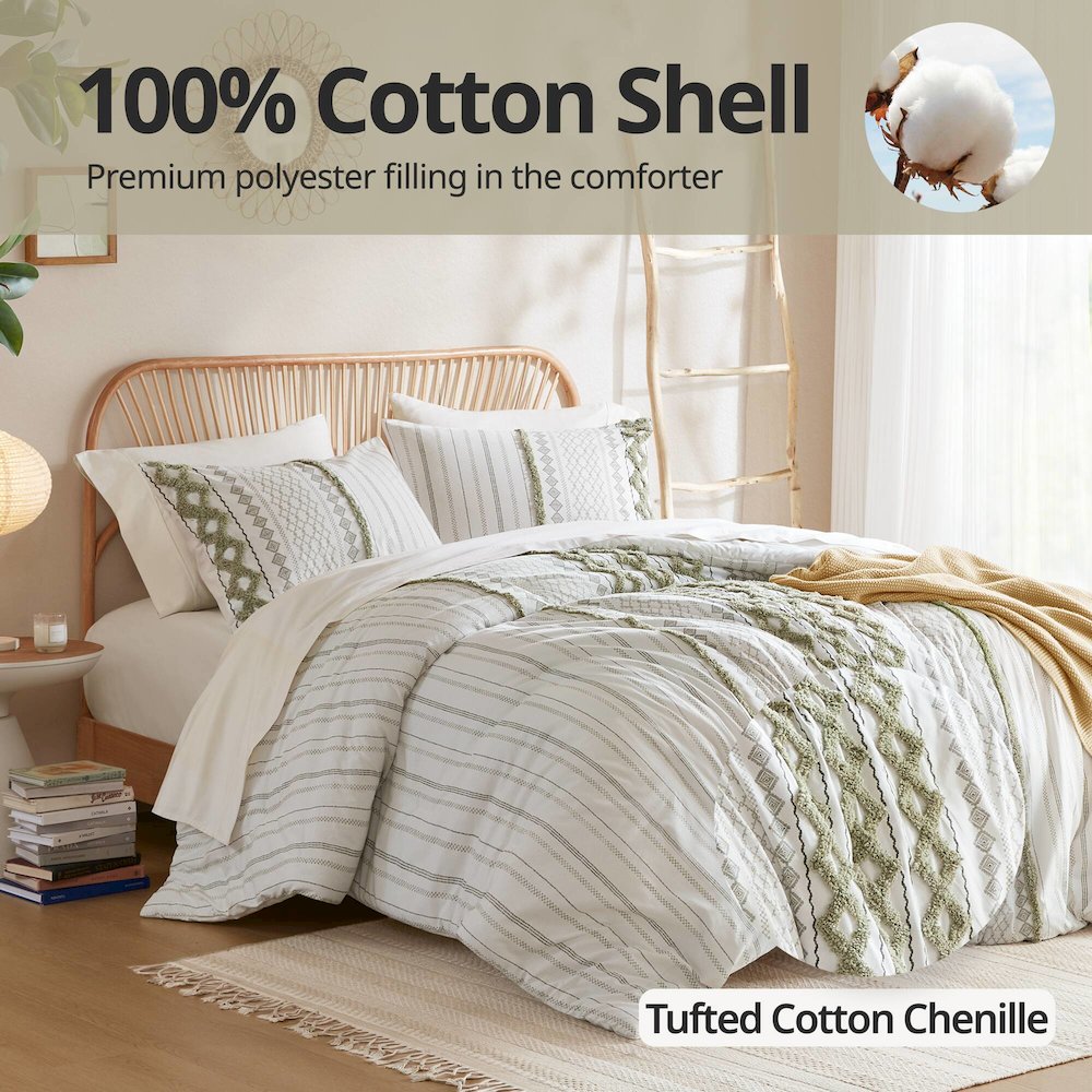 Cotton Printed Duvet Cover Set with Chenille. Picture 3