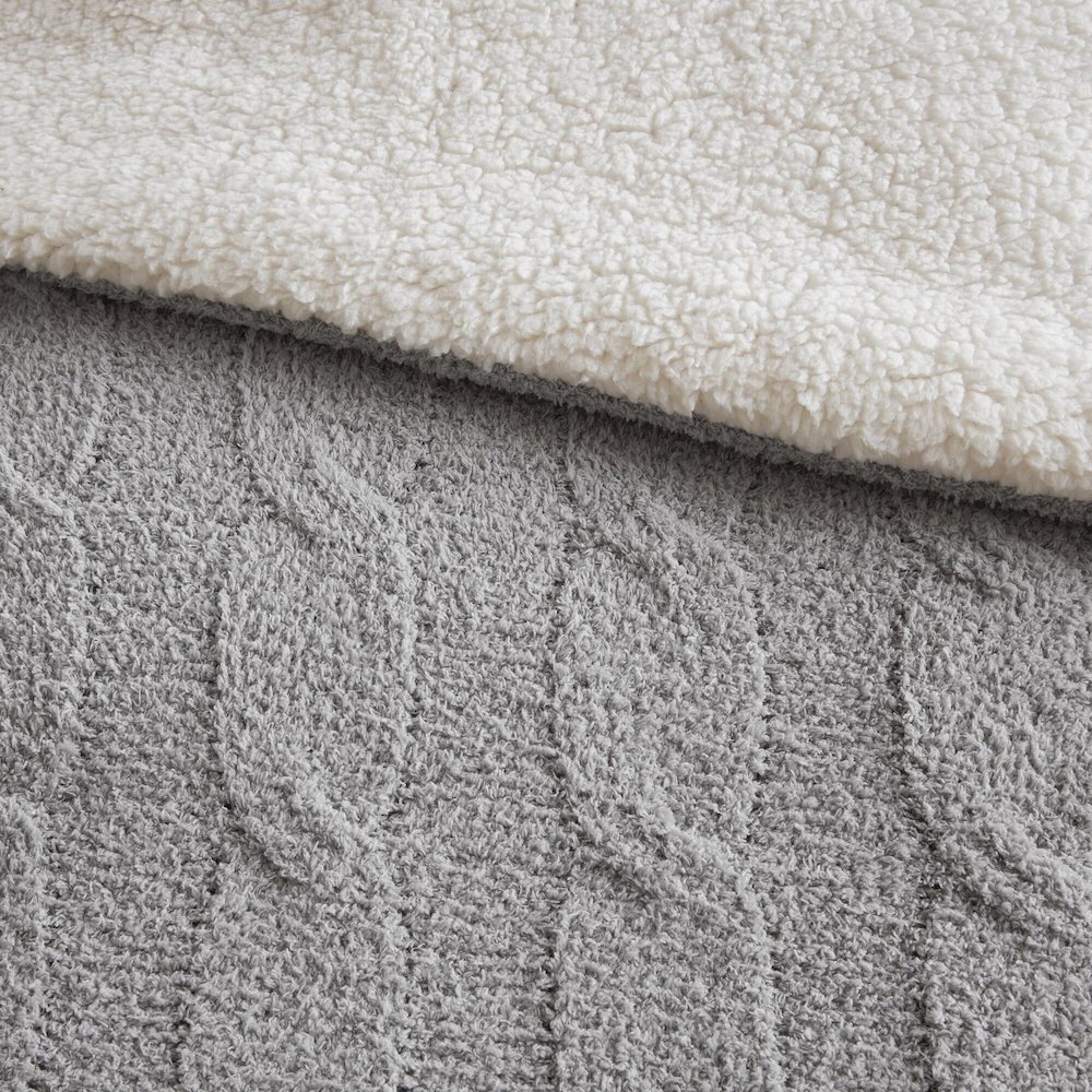 Riordan Cable Knit Chenille Comforter Set, Gray color. Picture 5