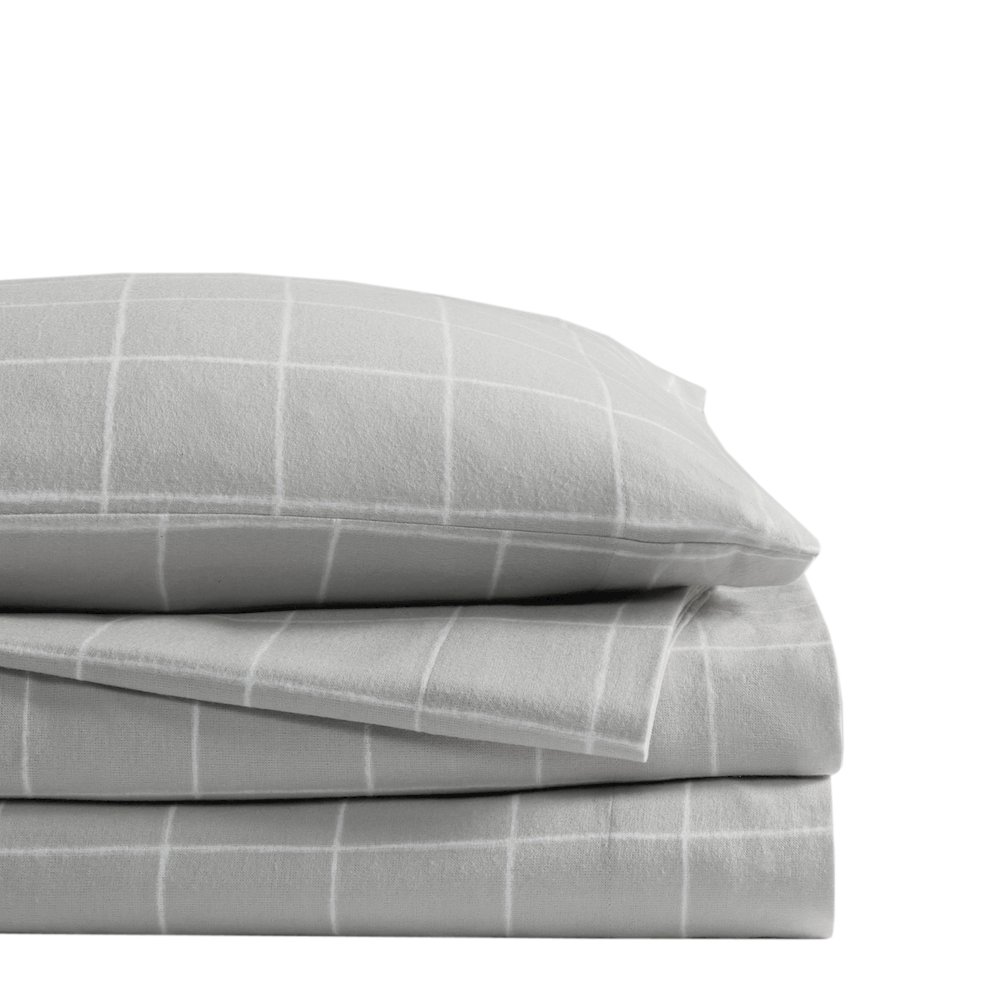 Cozy Flannel 100% Cotton Flannel Printed Sheet Set, Grey Windowpane color. Picture 2