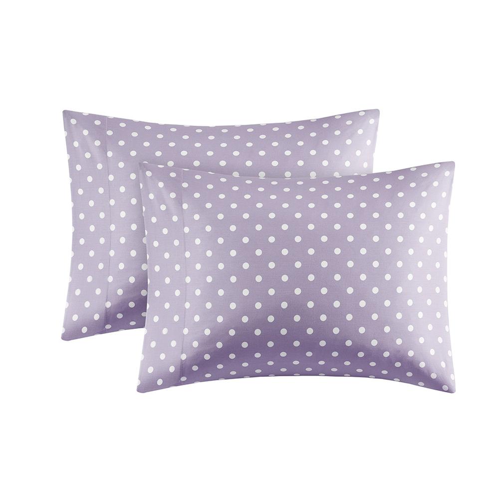 Polka Dot Printed 100% Cotton Sheet Set, Purple color. Picture 1