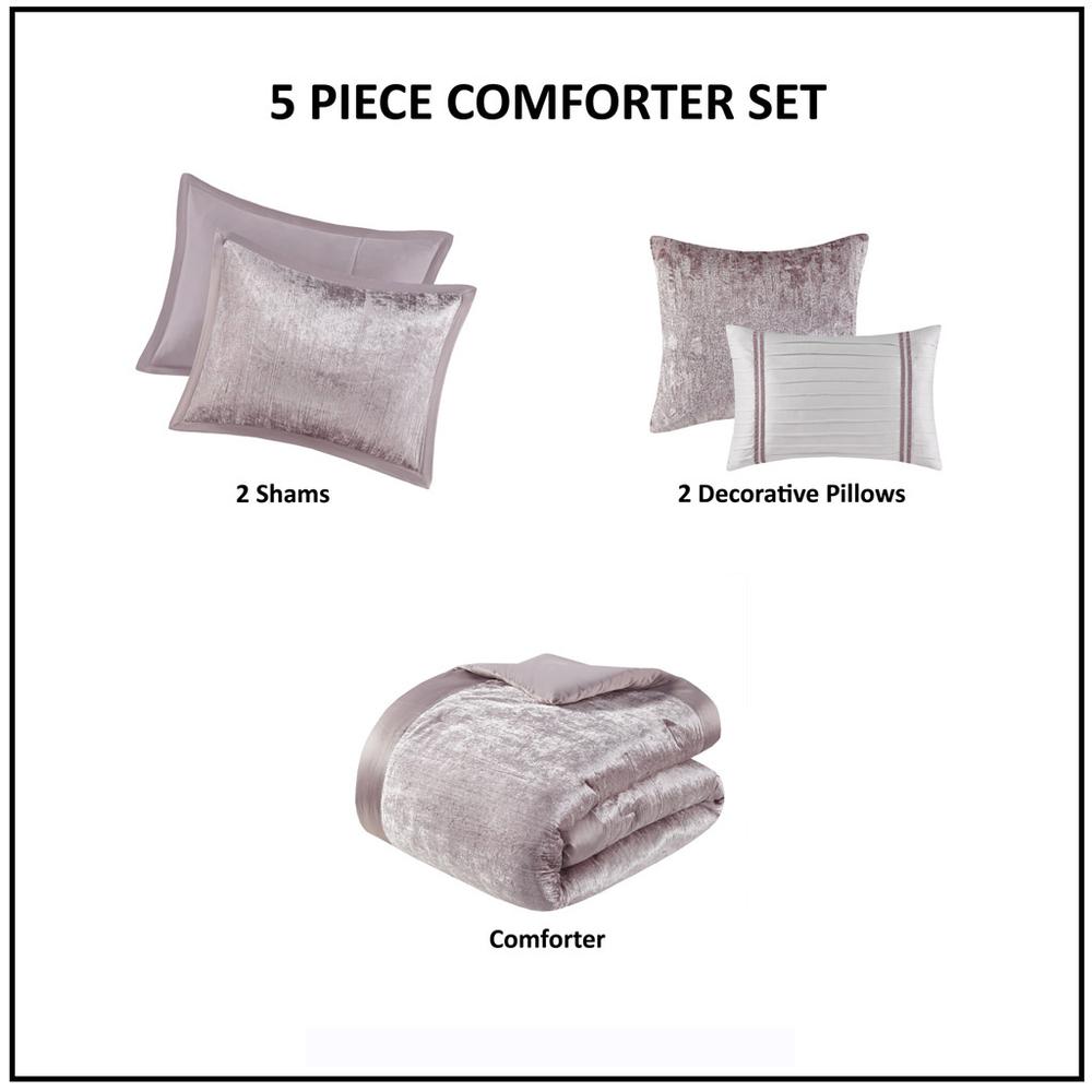 Lee 5 Piece Crinkle Velvet Comforter Set, Blush color. Picture 1