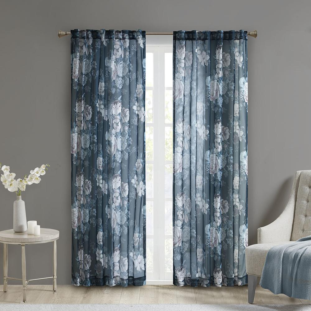 Printed Floral Rod Pocket and Back Tab Voile Sheer Curtain. Picture 4