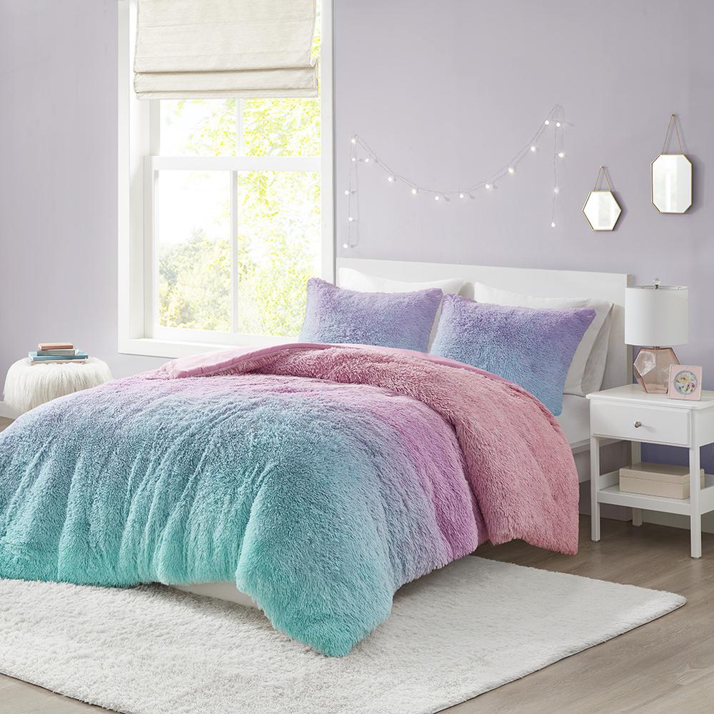 Ombre Shaggy Faux Fur Comforter Set. Picture 4