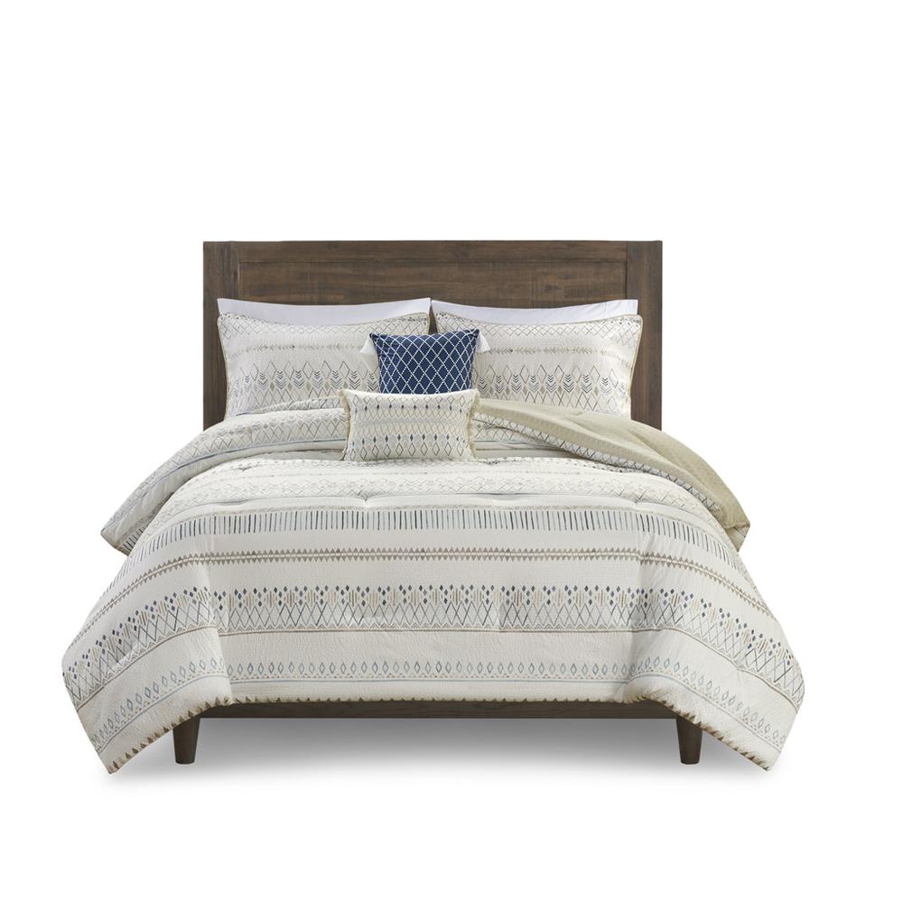 5 Piece Printed Seersucker Comforter Set with Throw Pillows. Picture 1