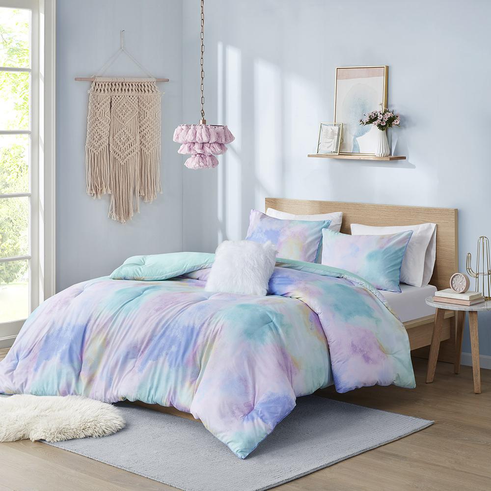 Watercolor Tie Dye Printed Comforter Set with Throw Pillow. Picture 4