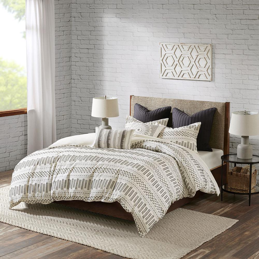 Rhea Cotton Jacquard Comforter Mini Set, Ivory/Charcoal color. Picture 4