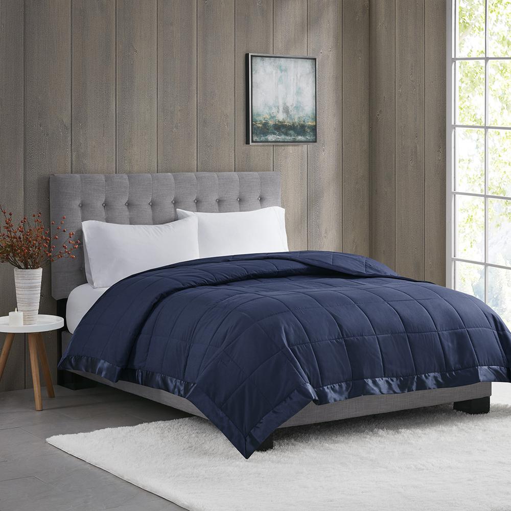 Lightweight Down Alternative Blanket with Satin Trim. Picture 4