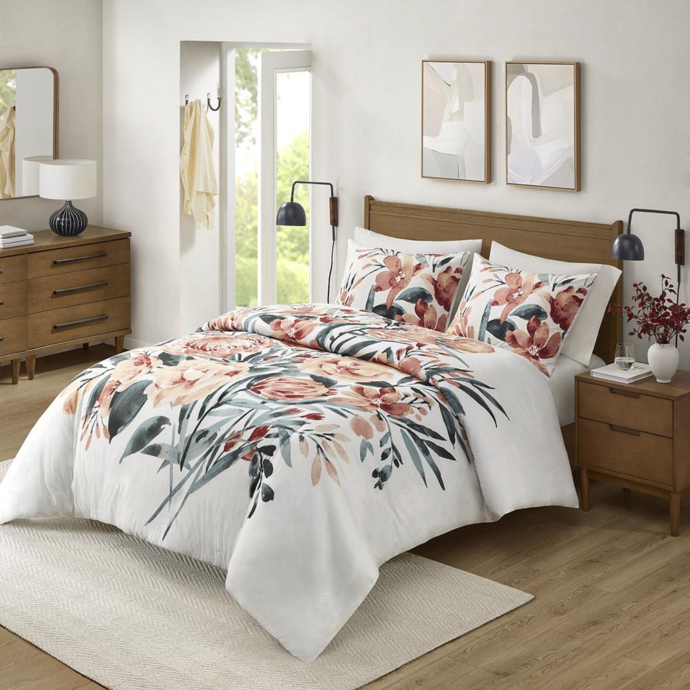 3 Piece Floral Cotton Duvet Cover Set. Picture 1