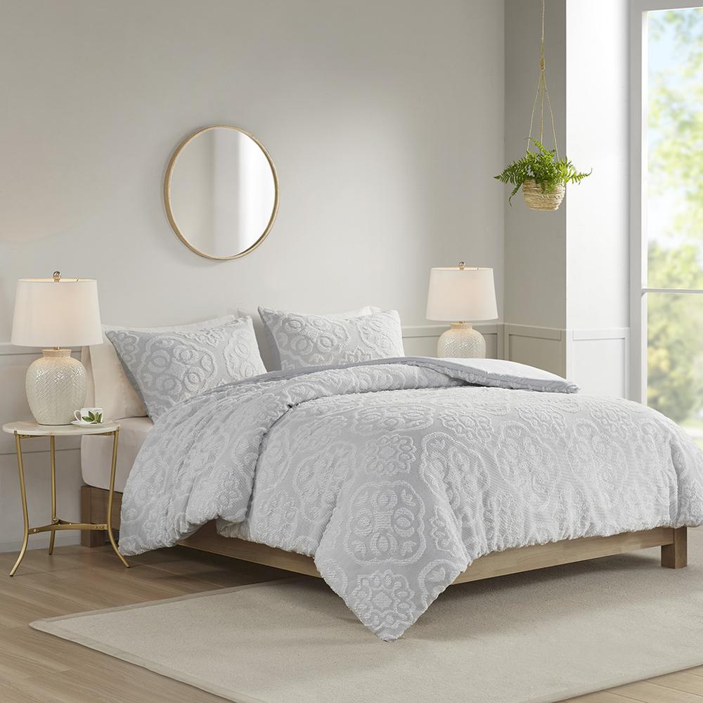 3 Piece Tufted Woven Medallion Duvet Cover Set. Picture 5