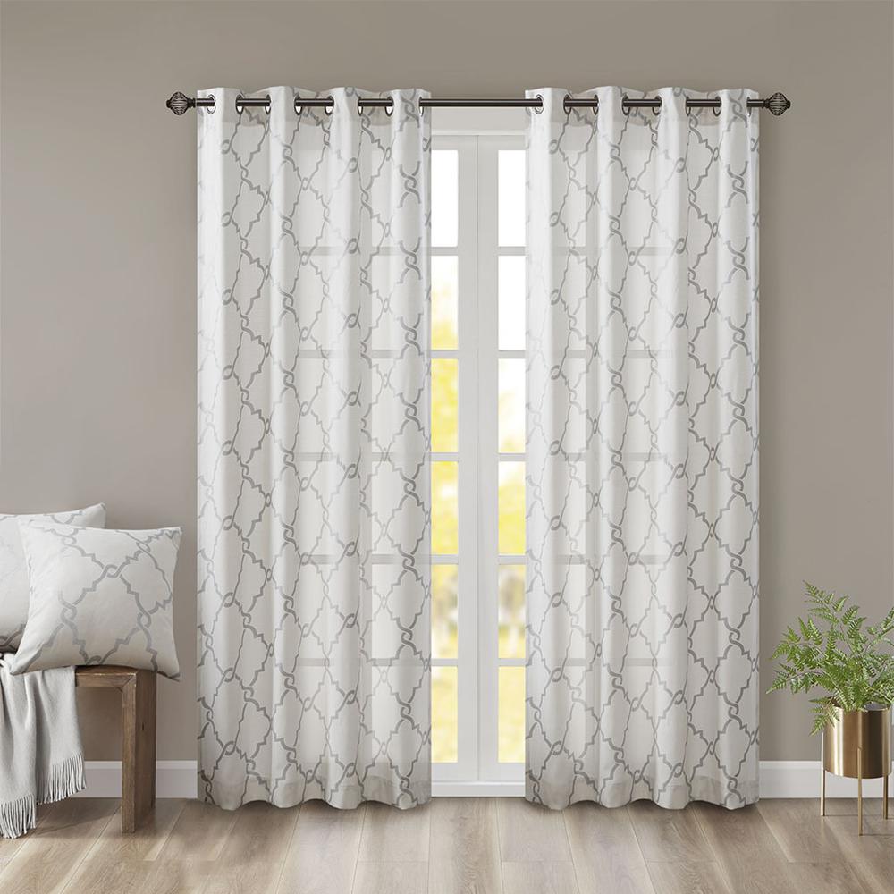 Fretwork Print Grommet Top Window Curtain Panel. Picture 3