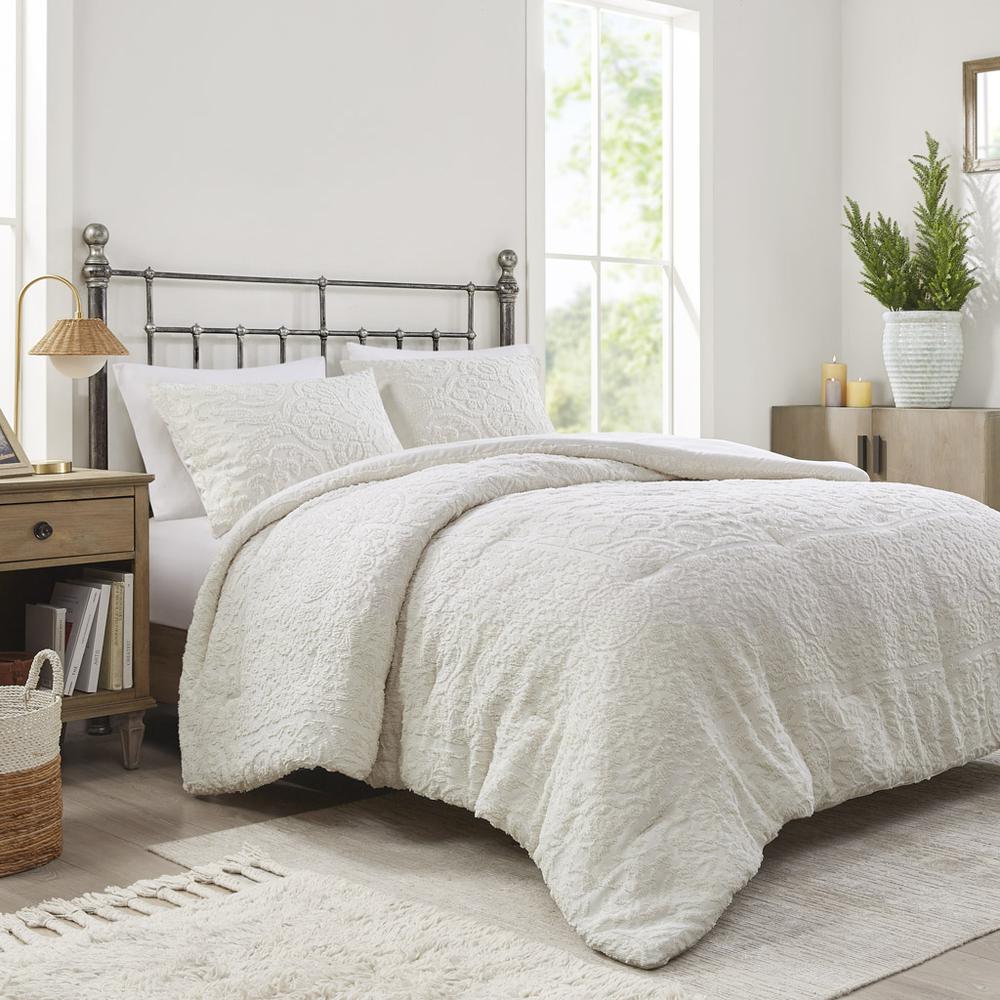 Orly 3 Piece Tufted Woven Comforter Set, Ivory color. Picture 2