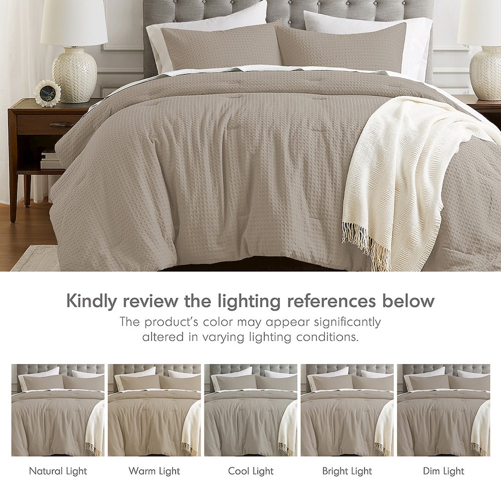 Mina Waffle Weave Textured Comforter Set, Neutral color. Picture 2