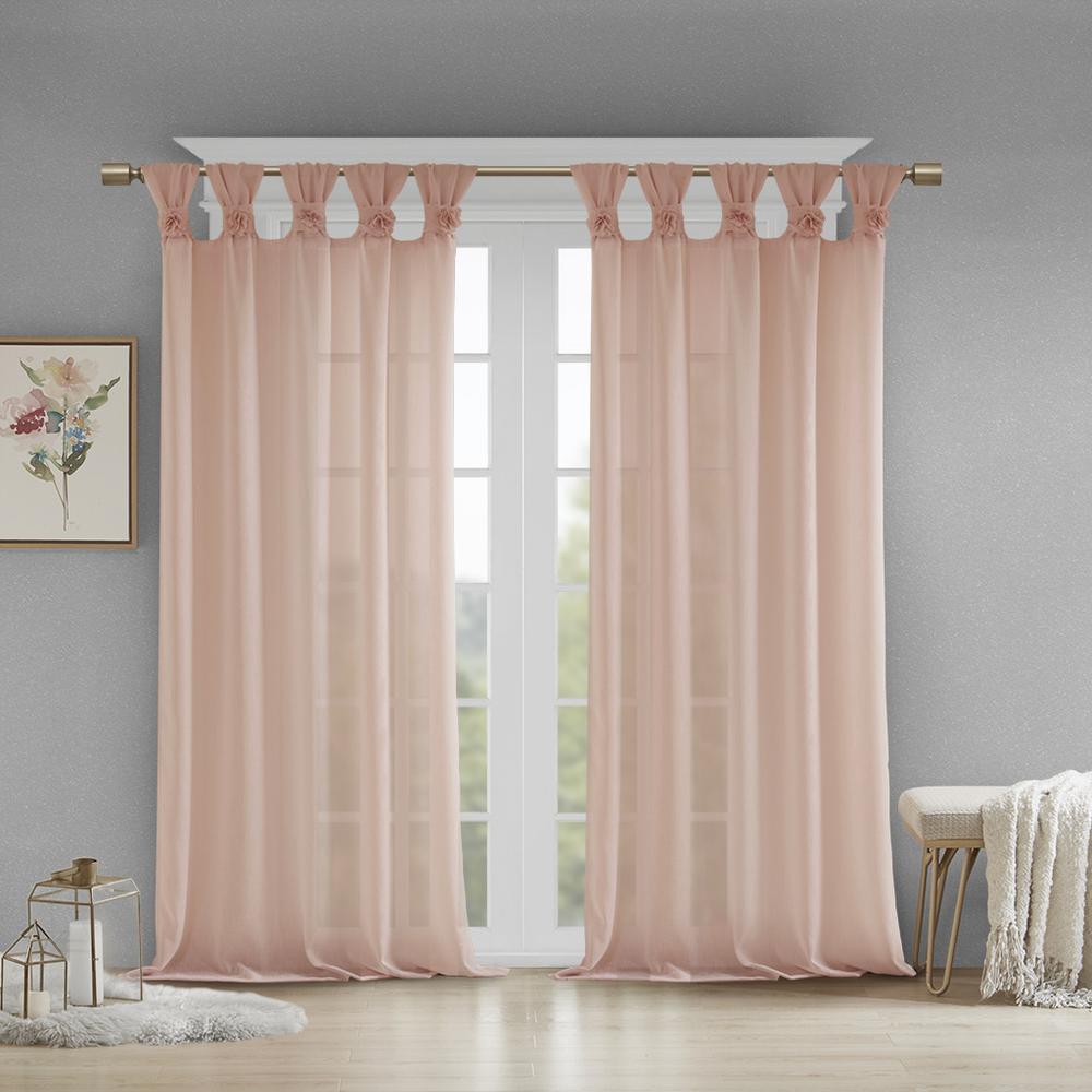 Floral Embellished Cuff Tab Top Solid Curtain Panel. Picture 4